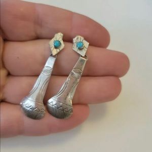 Stunning: Vintage Navajo Native Sterling Silver Earrings with Turquoise.